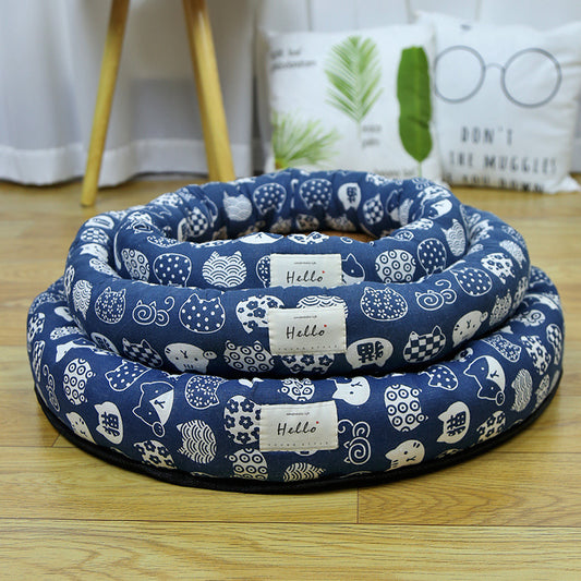 Round Cooling Pet Nest Straw Mat Cat Bed