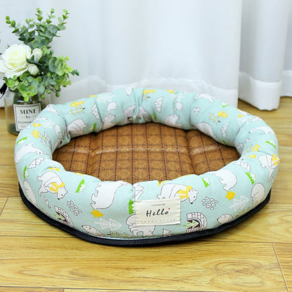 Round Cooling Pet Nest Straw Mat Cat Bed