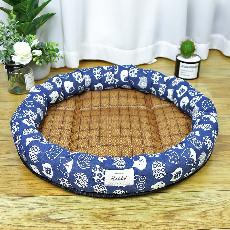 Round Cooling Pet Nest Straw Mat Cat Bed
