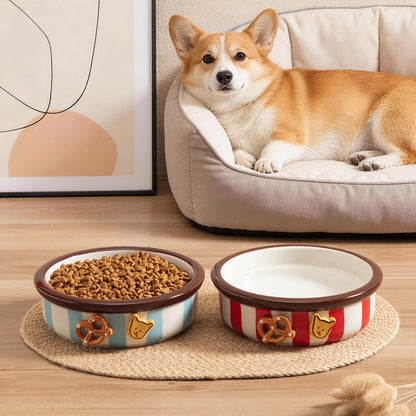 Hand-Painted Ceramic Pet Bowl with Anti-Spill Design