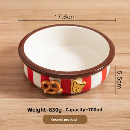 Hand-Painted Ceramic Pet Bowl with Anti-Spill Design