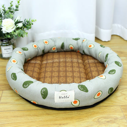 Round Cooling Pet Nest Straw Mat Cat Bed