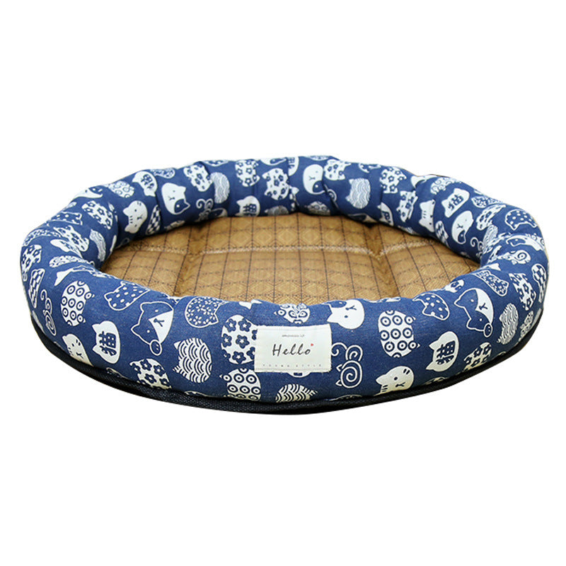 Round Cooling Pet Nest Straw Mat Cat Bed