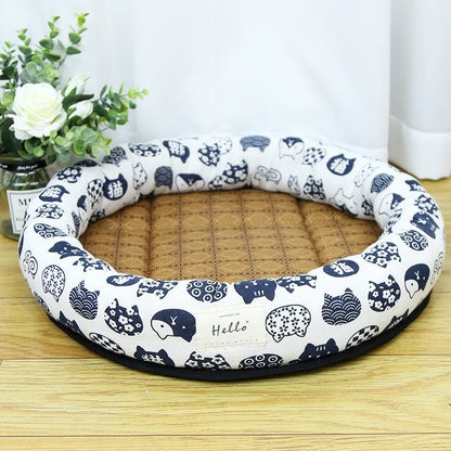 Round Cooling Pet Nest Straw Mat Cat Bed