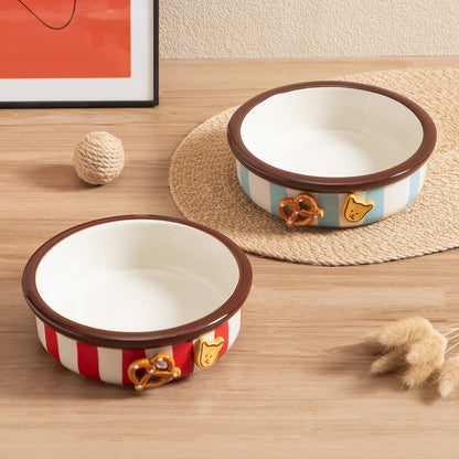 Hand-Painted Ceramic Pet Bowl with Anti-Spill Design