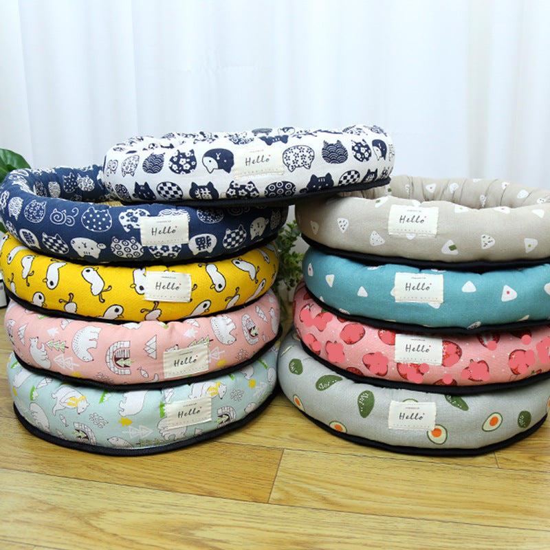 Round Cooling Pet Nest Straw Mat Cat Bed