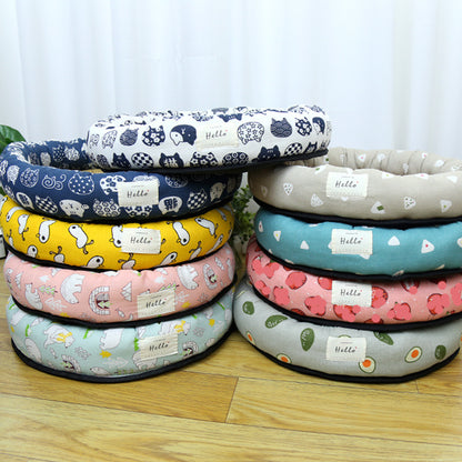 Round Cooling Pet Nest Straw Mat Cat Bed
