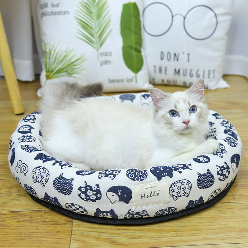 Round Cooling Pet Nest Straw Mat Cat Bed