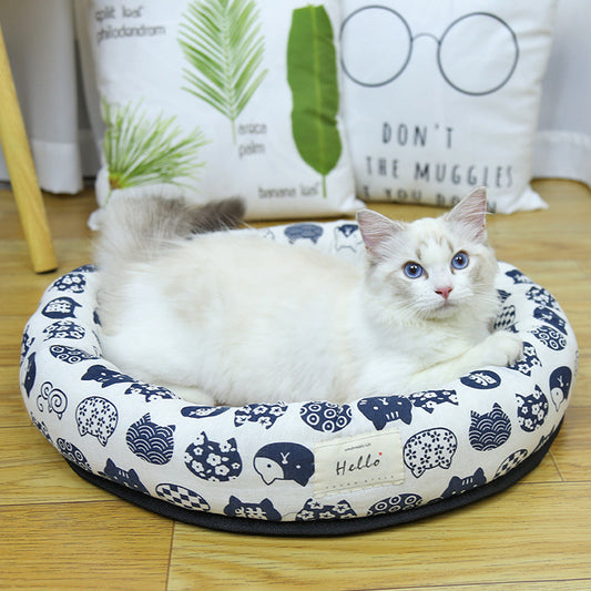 Round Cooling Pet Nest Straw Mat Cat Bed