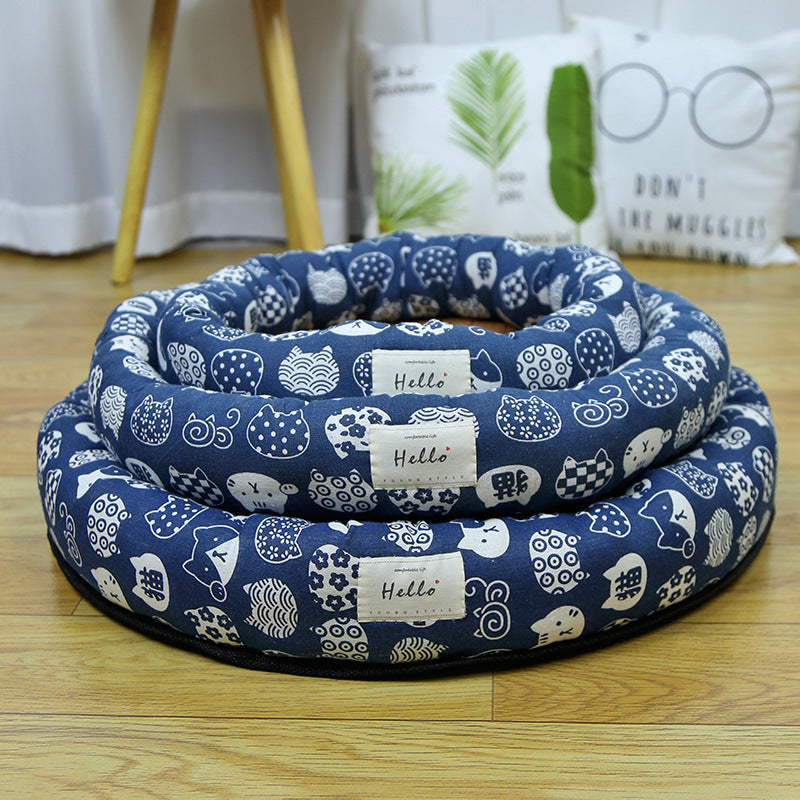 Round Cooling Pet Nest Straw Mat Cat Bed
