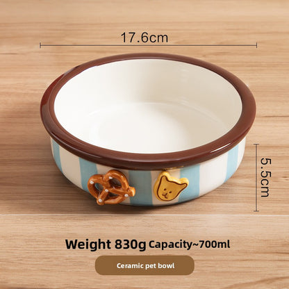Hand-Painted Ceramic Pet Bowl with Anti-Spill Design