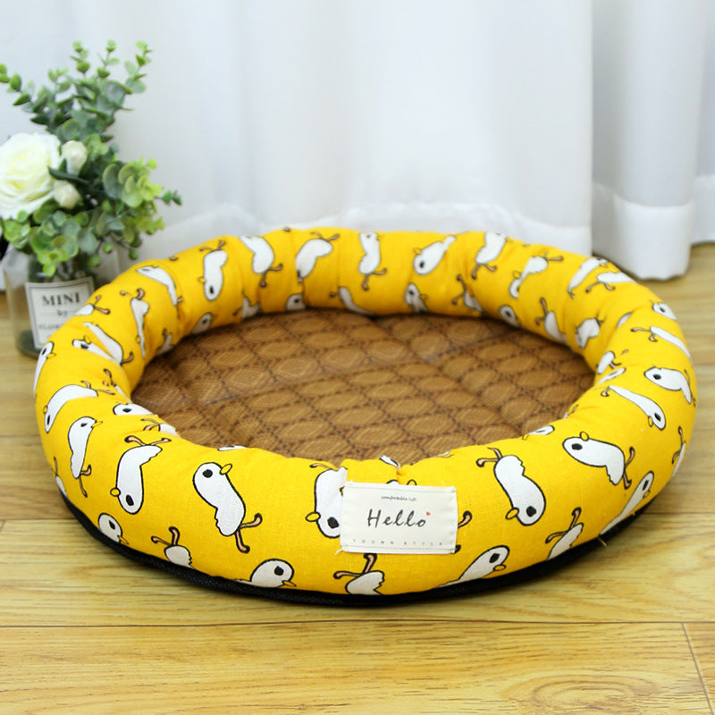 Round Cooling Pet Nest Straw Mat Cat Bed