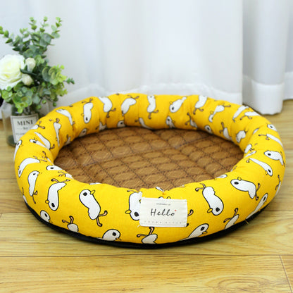 Round Cooling Pet Nest Straw Mat Cat Bed