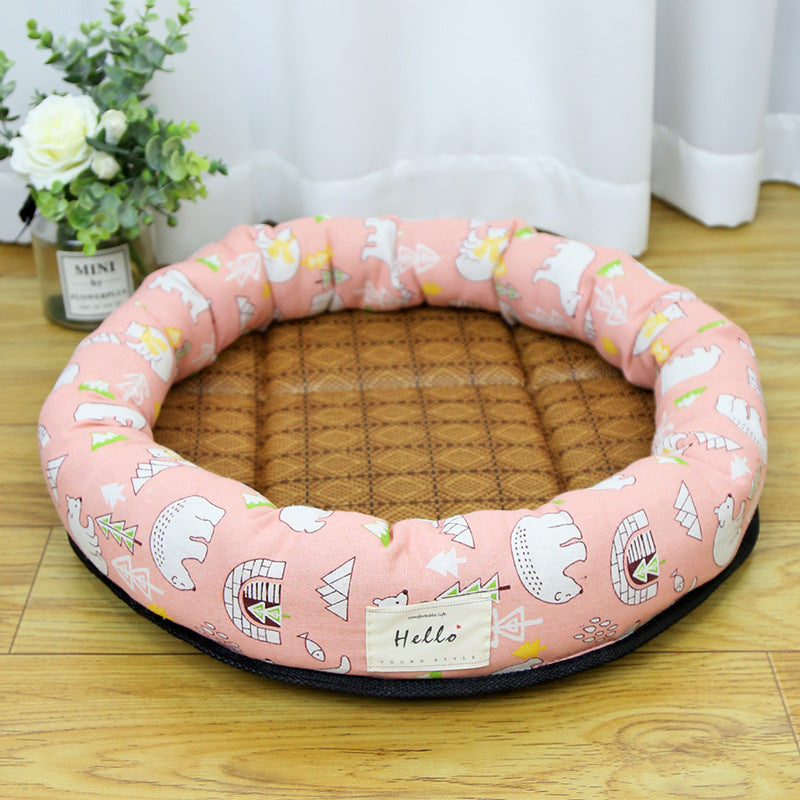 Round Cooling Pet Nest Straw Mat Cat Bed