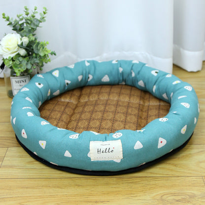 Round Cooling Pet Nest Straw Mat Cat Bed